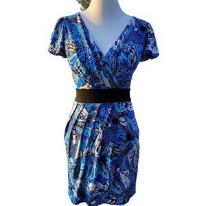 LAUNDRY By Design Abyss Dress Size 2 Faux Wrap Puff Sleeve Multicolor NWT